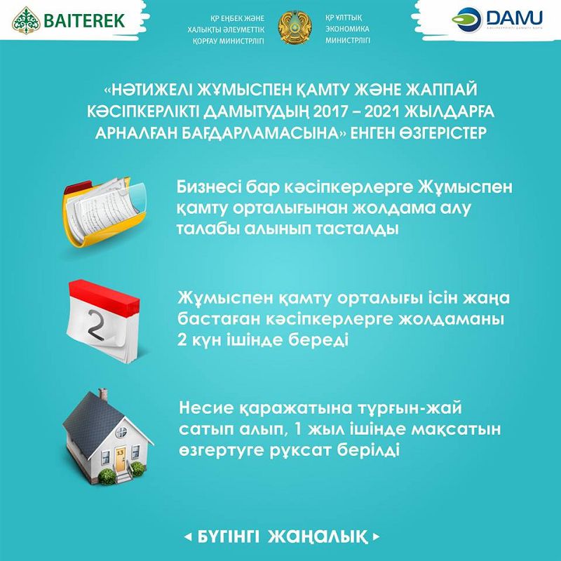 كاسىپكەرلىكتى دامىتۋ باعدارلاماسىنىڭ تالاپتارى وزگەردى
