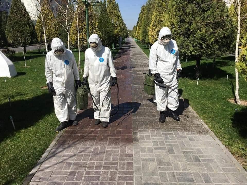 شىمكەنتتە ءىرى كوشەلەرمەن, ساياباقتاردا دەزينفەكتسيالاۋ جۇمىستارى جۇرگىزىلۋدە