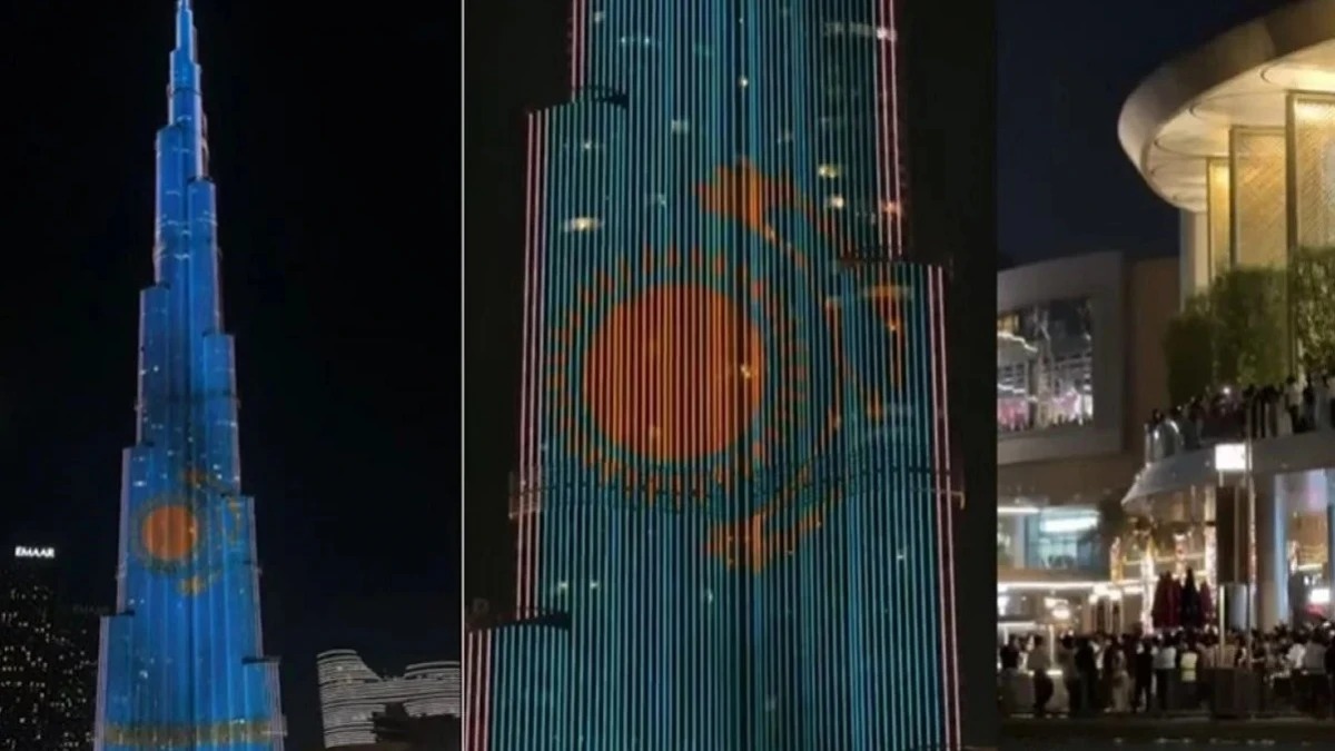 الەمدەگى ەڭ بيىك عيمارات قازاقستاننىڭ كوك تۋىمەن كومكەرىلدى