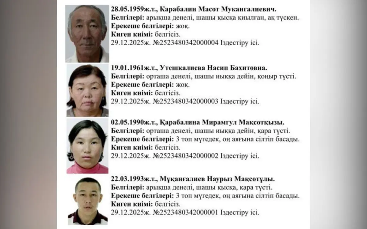 اتىراۋ وبلىسىندا جوعالىپ كەتكەن وتباسى: تىڭ دەرەكتەر جاريالاندى